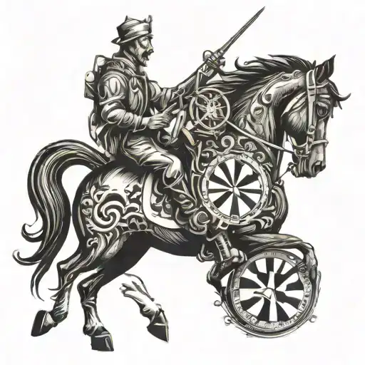 Chess Borad And Compass Rose And Figure Horse Jumping