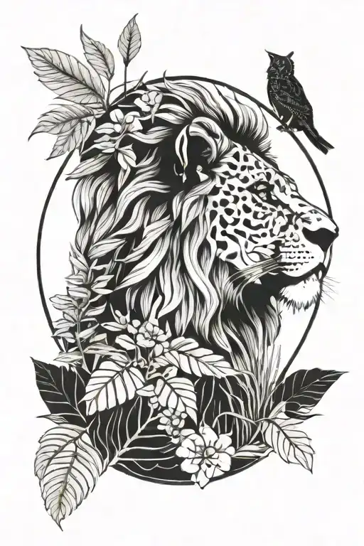 Closed Jungle With Detail Of A Small Lion