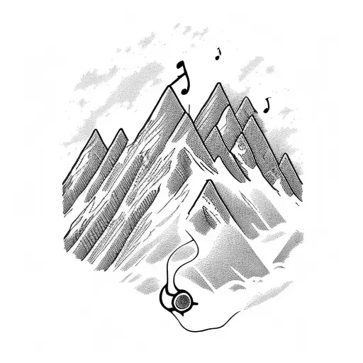 A Majestic Mountain Range With A Musical Staff Running Through It
