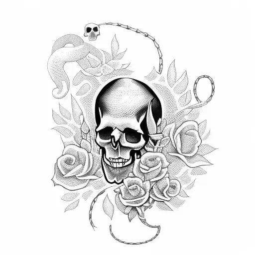 Skull With Flowers And Snake