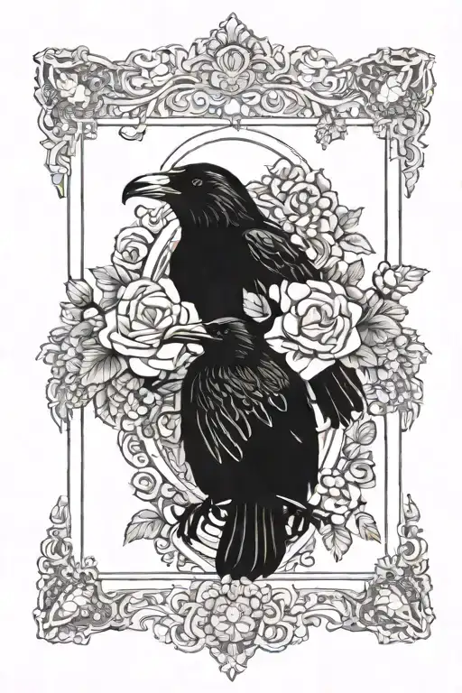 Rustic Picture Frame With A Raven And Hekate With Flowers Lace And Chandelier