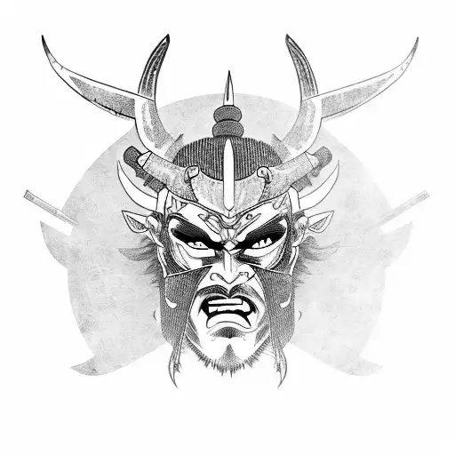 A Demon Samurai Warrior With A Woman's Face As The Mask