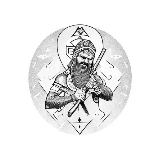 A Valkirie Holding An Axe With A Nordic Runes Above Your Head