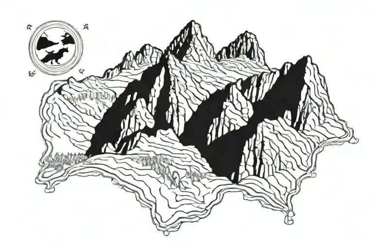 Picos De Europa Mountain Outline With Detials