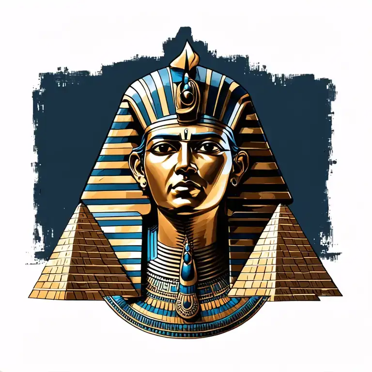 Pharaoh Head Surrounded With Pyramids Include The Eye