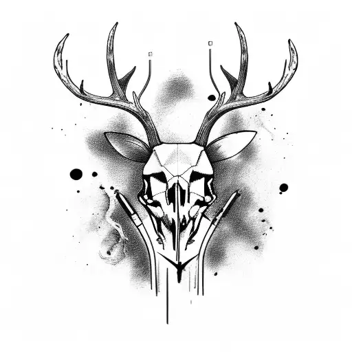 Deer Skull With Rifle And Compound Bow