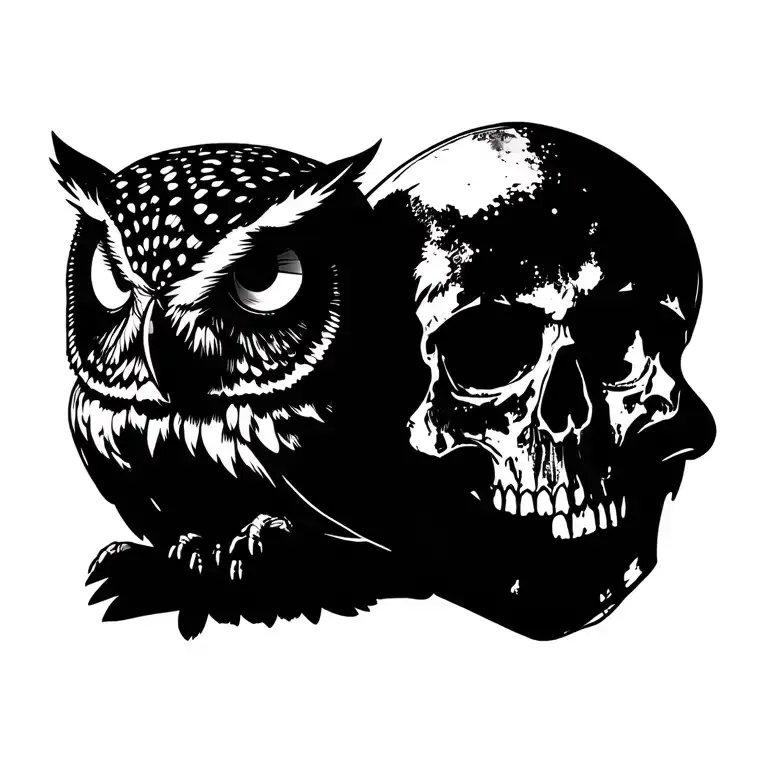 Owl Perched On Skull