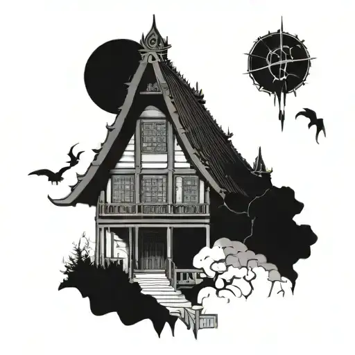 Gothic Horror Scene With Traditional Japanese Architecture