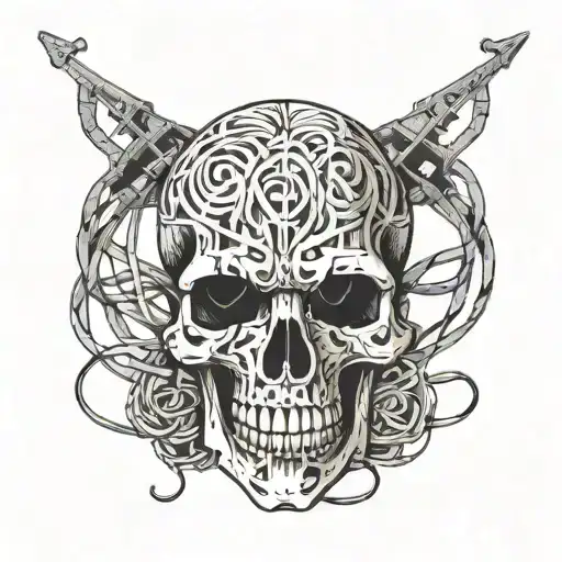 A Skull Made Out Of Musical Notes Intertwined With Football Laces