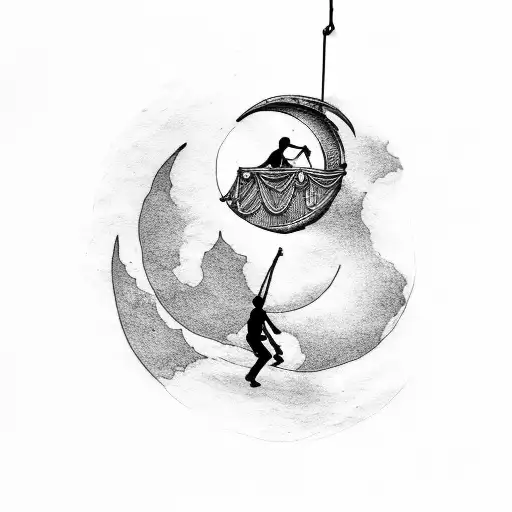 Rock Climber Hanging From A Crescent Moon