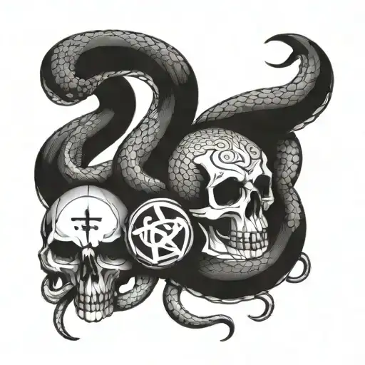 Snake With Two Skulls And Inscription