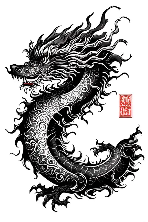 Chinese Dragon With Crescent