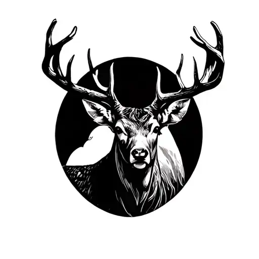 Cross And Deer Silhouette