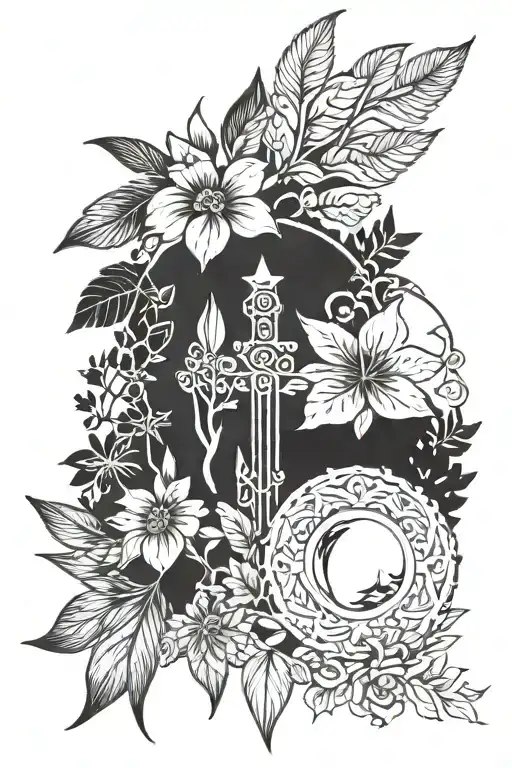 Symbol Of Kindness And Braveness And God With Combination Of Plants