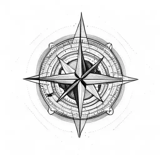A Minimalist Tattoo Of A Sailboat Navigating Through A Compass Rose