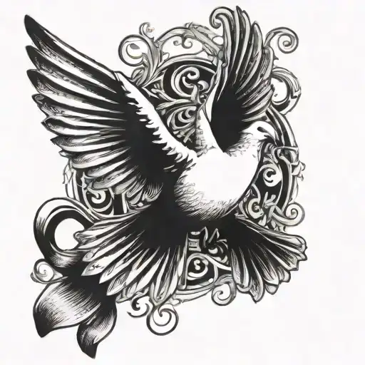 Dove Carrying Cancer Ribbon In Its Mouth