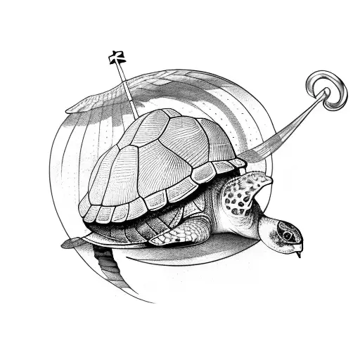 A Shellback Turtle With A Anchor Ingraved In Its Shell With A Swallow Either Side