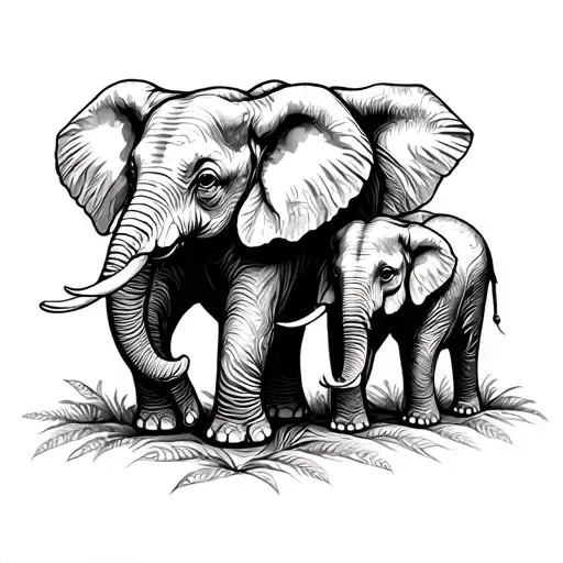 Twins Son And Mum Elephants