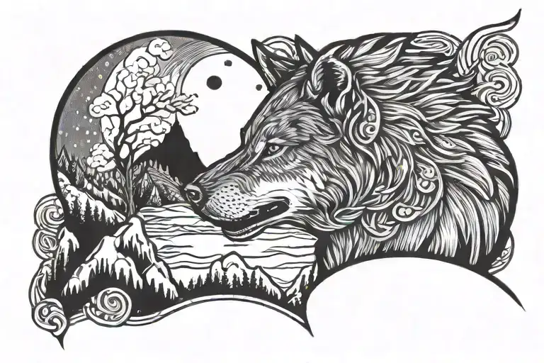 A Wolf Howling At The Moon With The Phrase 'Never Out Of The Fight' Incorporated Into The Design