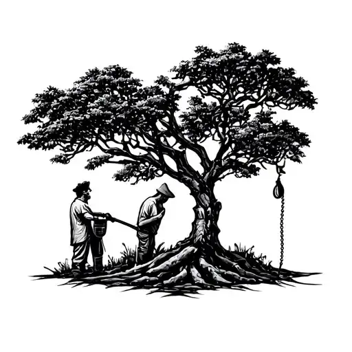 A Man Stood Watering A Tree With A Noose