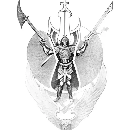Saint Michael With Shield And Sword And Banner