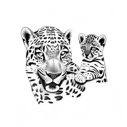 A Majestic Jaguar Mother Protecting Her Curious Cub