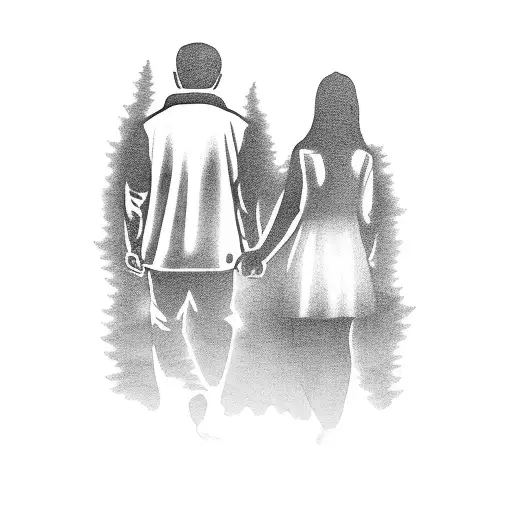 A Silhouette Of A Father And Daughter Holding Hands
