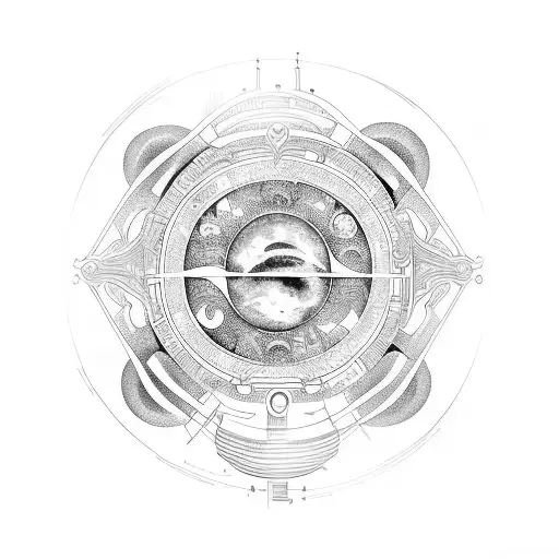 An Intricate Tattoo Design Combining A Microcircuit And A Planet