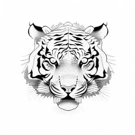 A Chinese-style Tiger With Intricate Blackwork Detailing