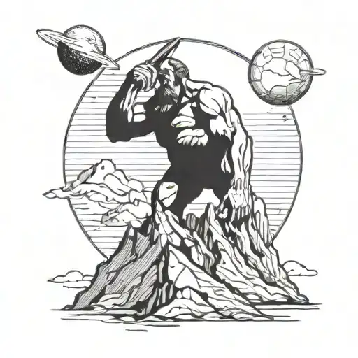 A Tattoo Of Atlas Holding Up A Mountain Range With