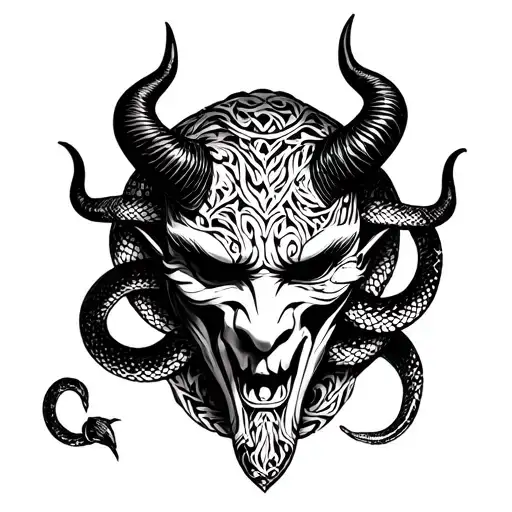 Devil Mask With A Snake Around