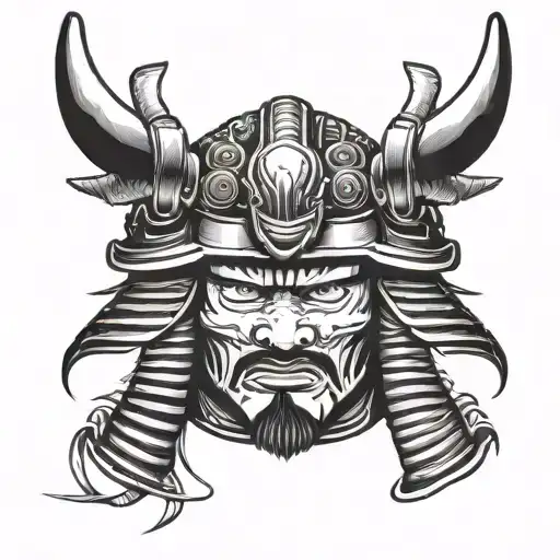 Samurai Warrior Face Tradi Japanese Style Illustration