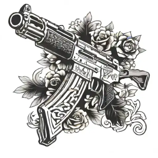 An Ak-47 Rifle Intertwined With Traditional Slavic Floral Motifs