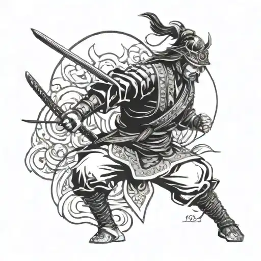 Samurai Warrior In A Dynamic Fighting Pose