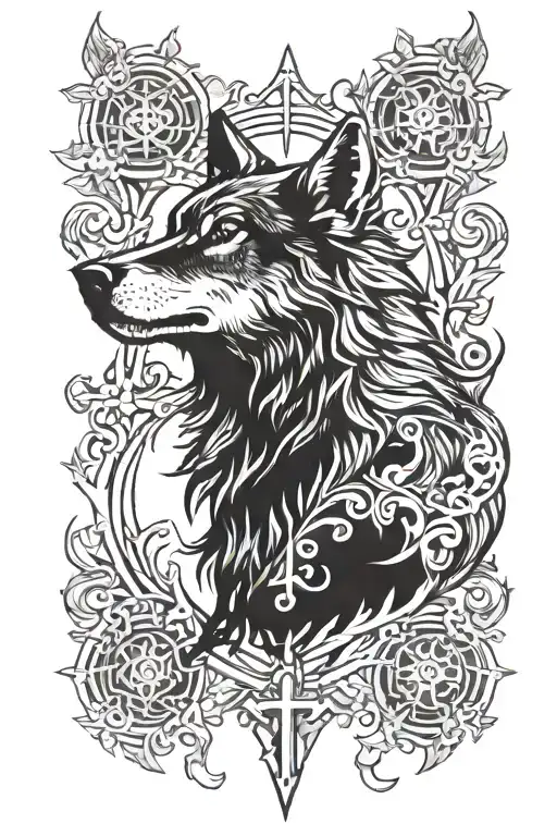 Wolf With Cross