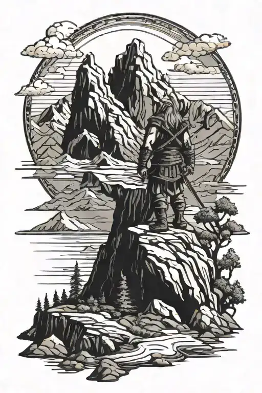 Viking Standing On Mountain Peak