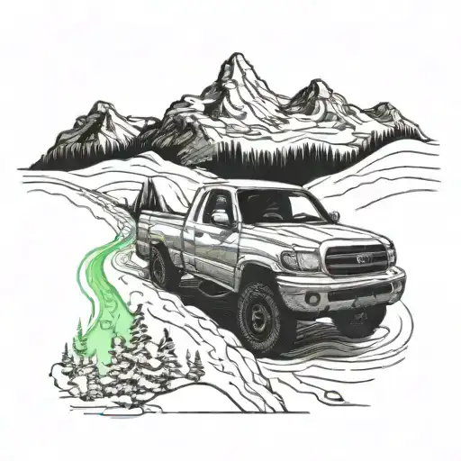 2002 Toyota Tundra In Front Of The Northern Lights And A Mountain