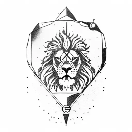 A Lion Standing On Top Of A Mountain With A Compass In Its Paw