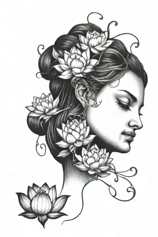 Lotus Flowers Intertwining Athena The Greek Goddess Looking Down At Atlas The Greek God Tattoo
