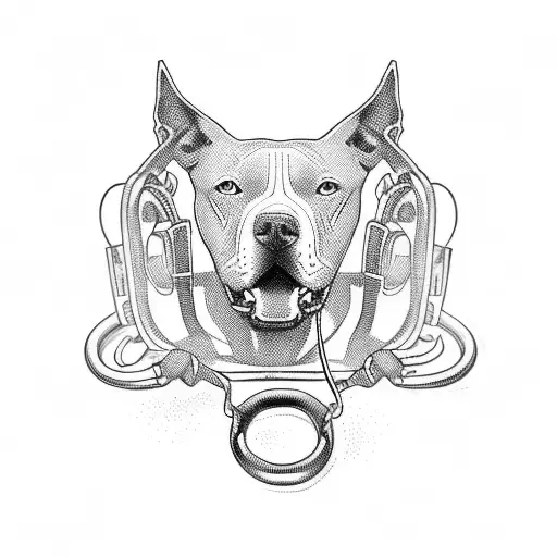 Pitbull Head With Spicked Leash