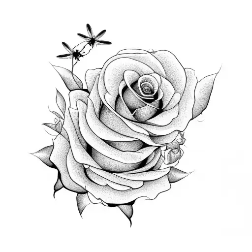 Two Roses With Dragonfly In The Middle