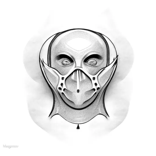 Torso Sculpture With A Head Covered By A Black Mask Filled With Eyes