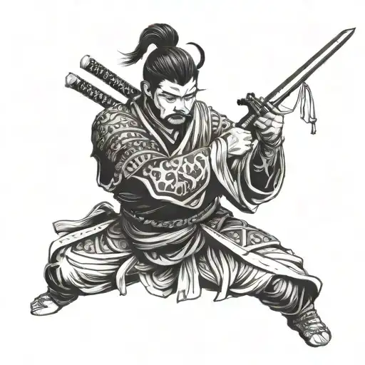 A Samurai With The Sword In His Shoulder