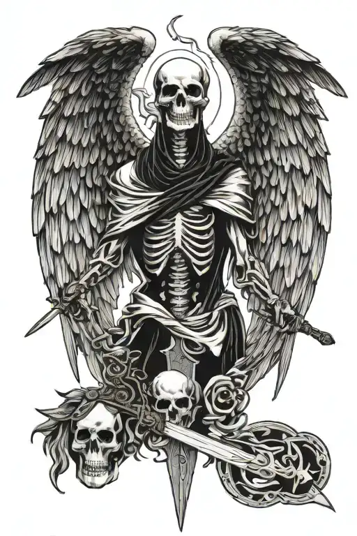 Angel Of Death Wings And Skeleton With Sword
