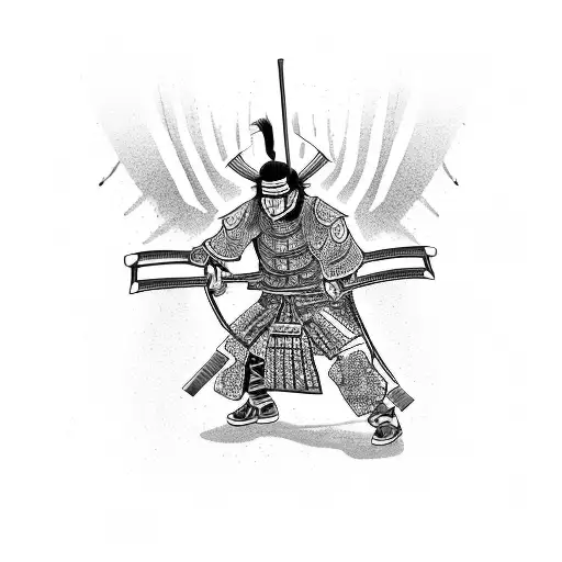 A Japanese-inspired Tattoo Of A Samurai Warrior Playing A Guitar