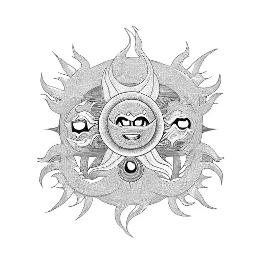 A Sun With Two Dragons Around Outside