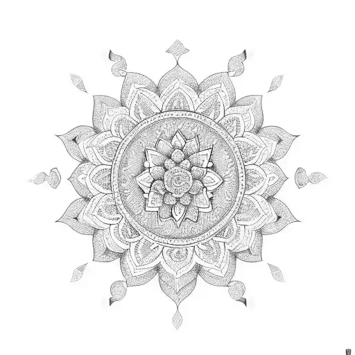 A Mandala-inspired Design Incorporating Hawaiian Flowers And Symbols In Blackwork Style Tattoo
