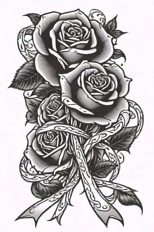 Roses Breast Cancer Ribbon Intertwined