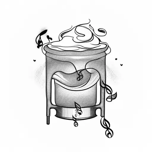 A Steaming Cup Of Coffee With Musical Notes Swirling Around It Tattoo