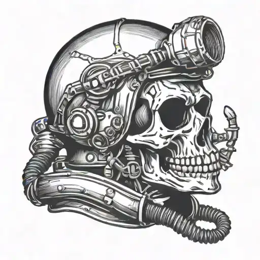 Old School Scuba Diver Helmet Skull Wearing